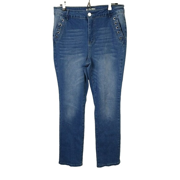 Revelation Denim Woman 12 Jeans Medium Wash Lace Accent Pocket Straight... - Picture 1 of 10